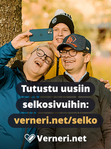 Kolme ystävää ja Vernerin logo.